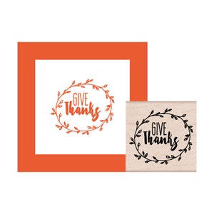 Give Thanks leaf circle Rubber Stamp