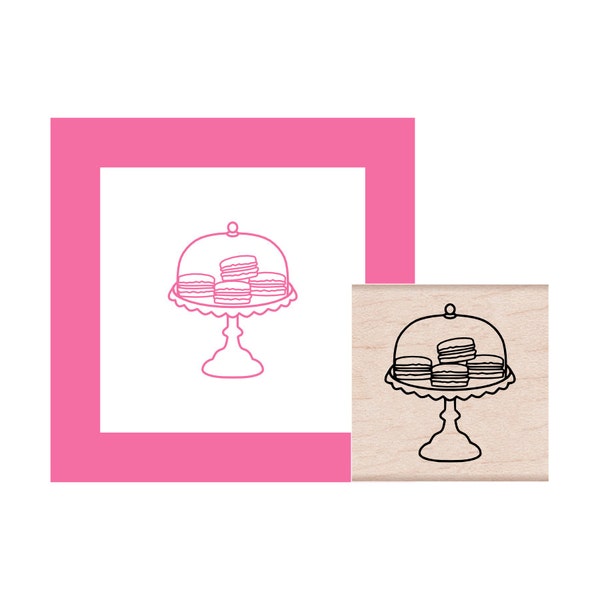 Covered Cake Plate with French Macarons Rubber Stamp