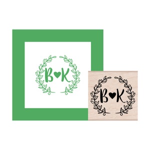 Leaf Brackets with Initials Personalized Rubber Stamp