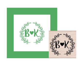 Leaf Brackets with Initials Personalized Rubber Stamp