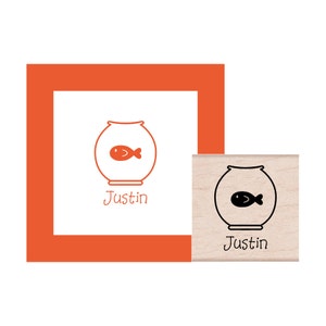 Fish Bowl and Goldfish Personalized Rubber Stamp image 1