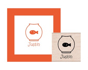 Fish Bowl and Goldfish Personalized Rubber Stamp