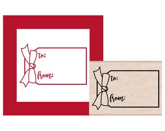 Gift Tag with Bow To and From Rubber Stamp