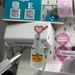 Holographic Sticker: Topo Chico Bottle with Heart Straw