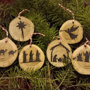 Wood Burned Nativity Ornaments