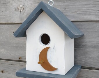 Moon Birdhouse Rusty Nail perch Outdoor Handmade in USA.