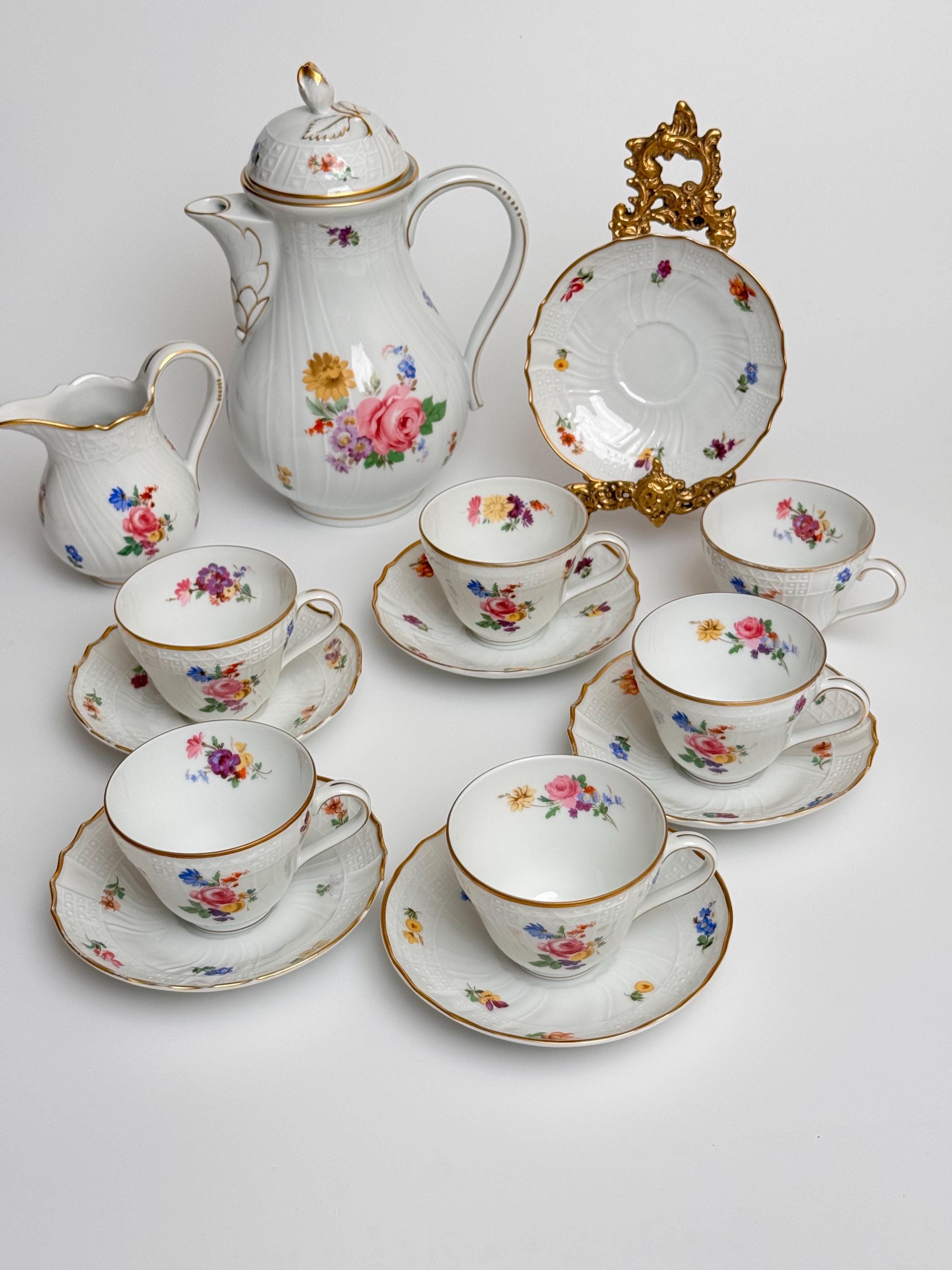 Rare Hutschenreuther Dresden Porcelain Tea Set | Hand Painted Floral, 14-piece