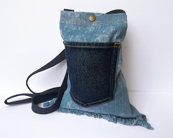 Recycled Denim Crossbody Bag: Upcycled Floral Purse, Handmade