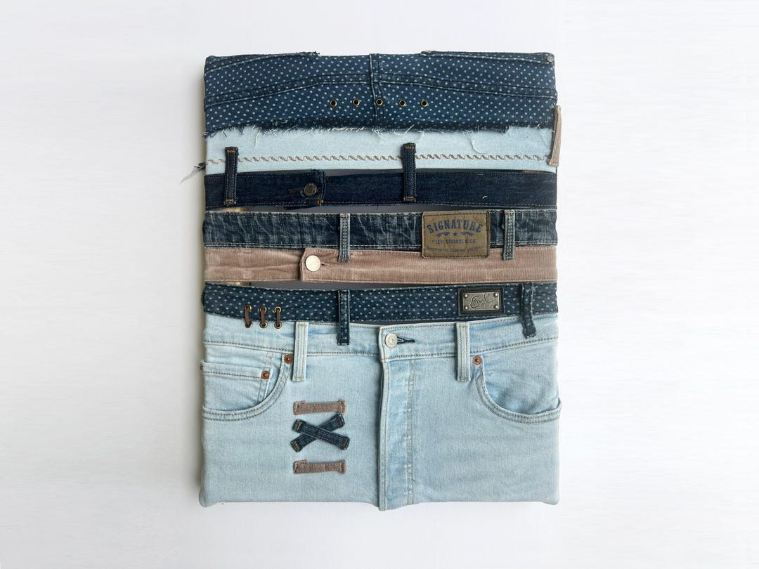 Reclaimed Denim Jeans Wall Hanging: Recycled Fabric Art (20x16”) - Etsy - Reclaimed Denim Home Decor Wall Coverings