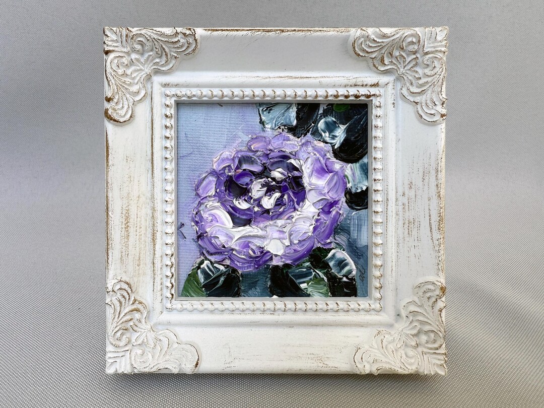 Original Purple Hydrangea Oil Painting - Handmade Floral Art, 3x3 ...