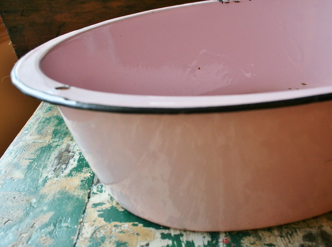 Vintage Pink Enamelware Basin Etsy