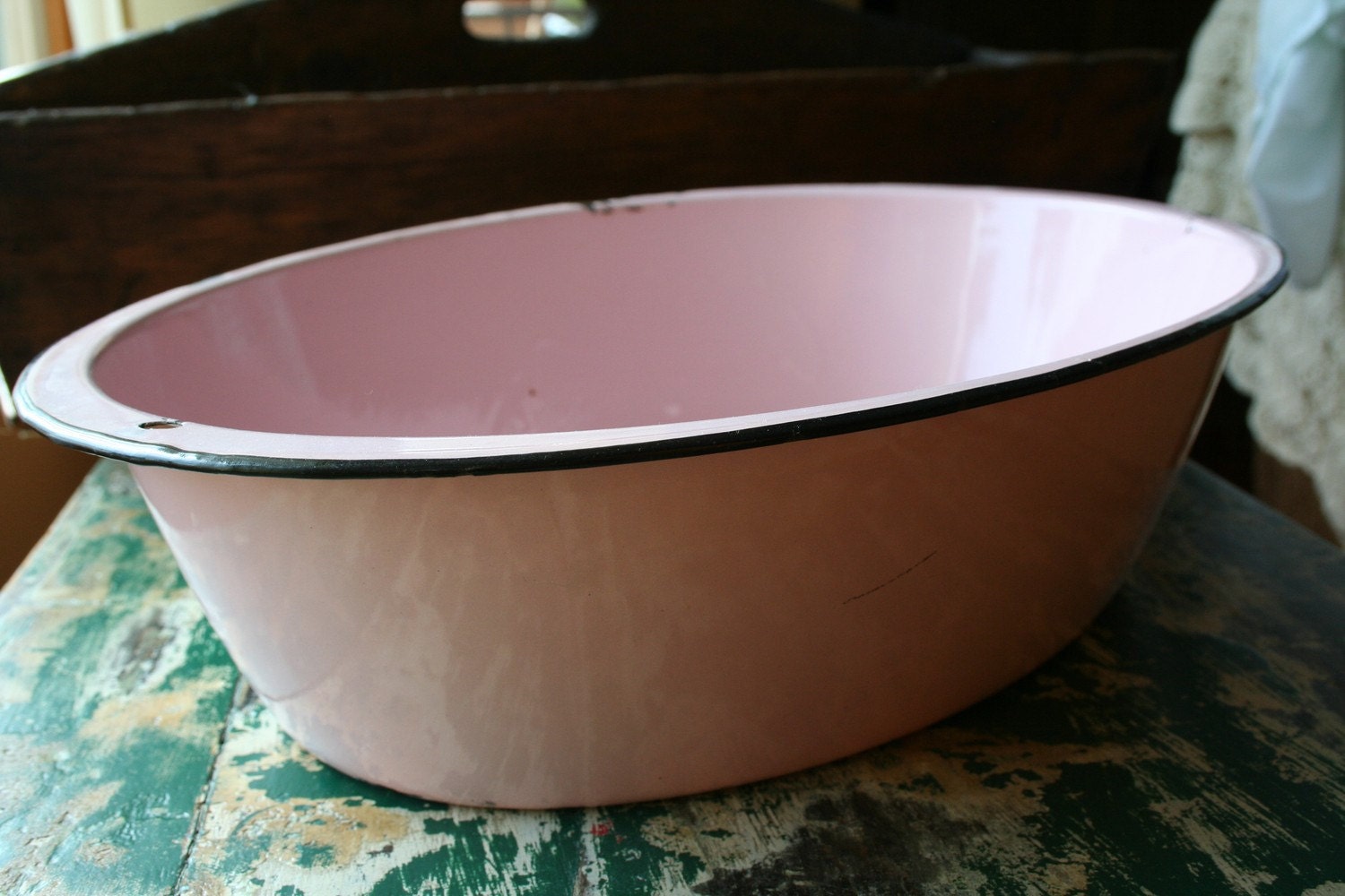 Vintage Pink Enamelware Basin Etsy