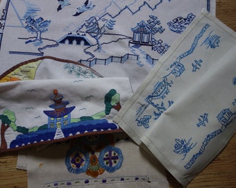 pretty willow pattern style embroideries