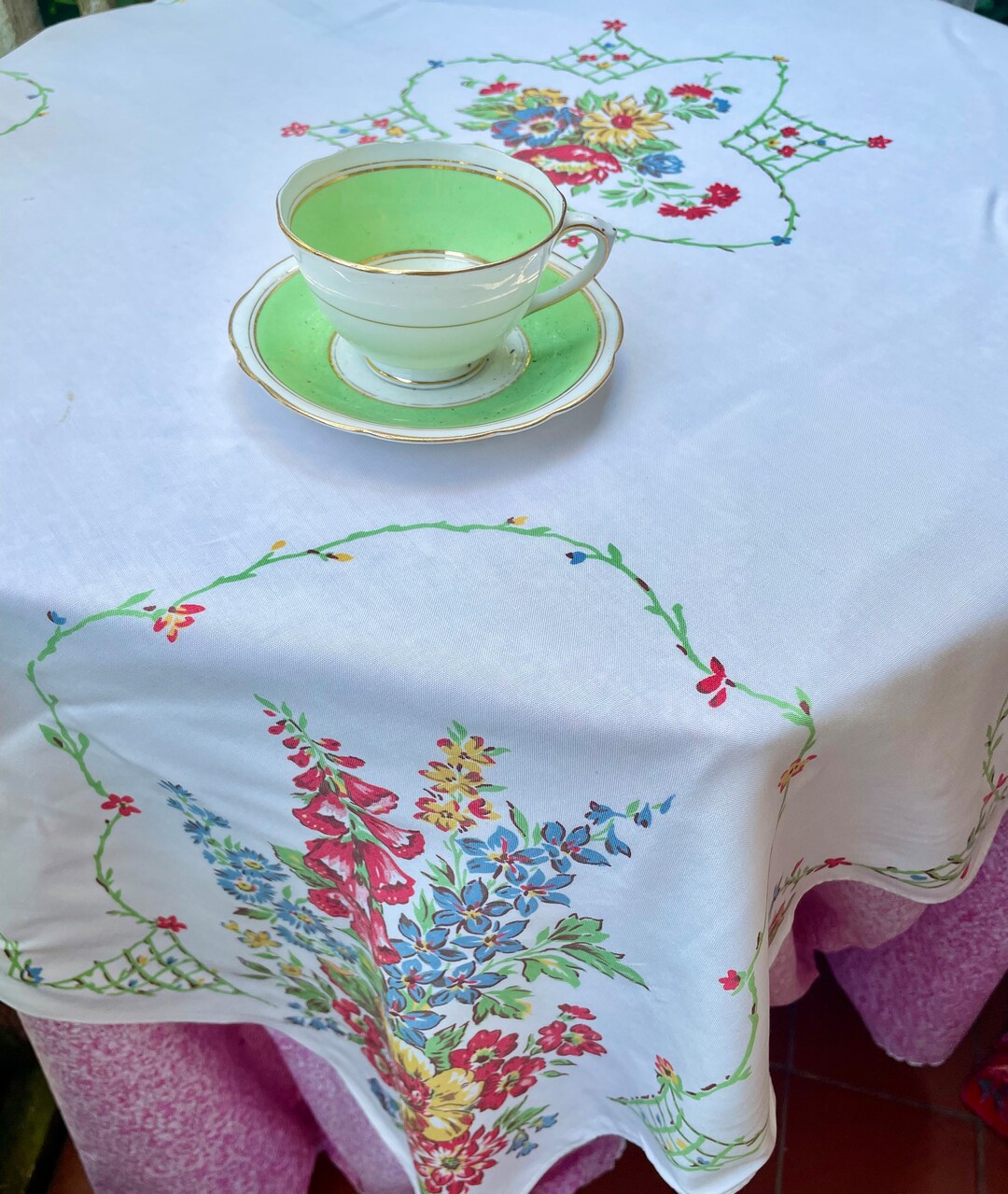 Vintage Print Tablecloth 40x44 Inch Etsy New Zealand