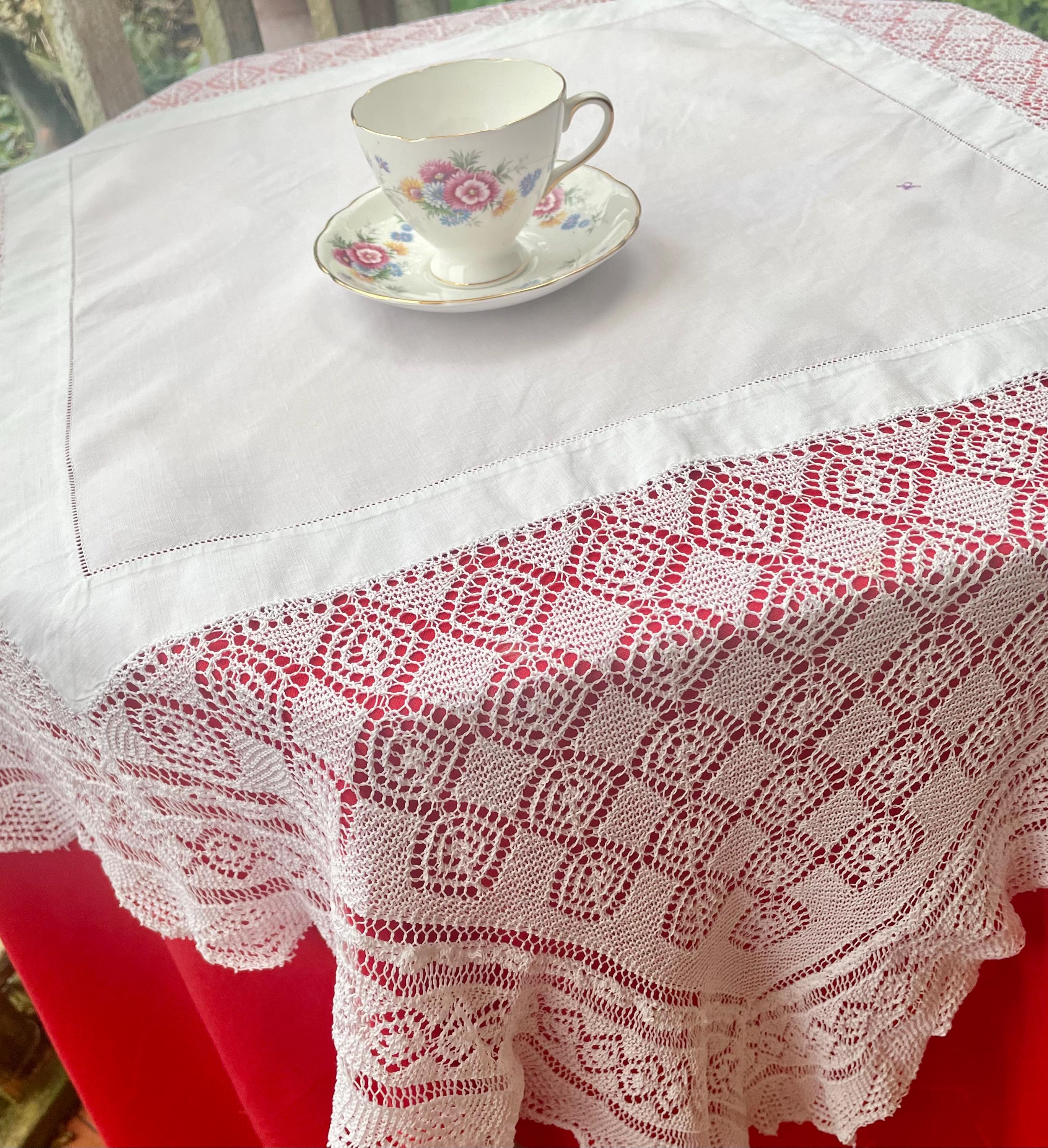 ヴィンテージレーステーブルクロス 40インチ - Etsy 日本