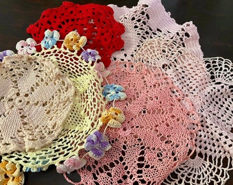 vintage crochet pink themed doilies