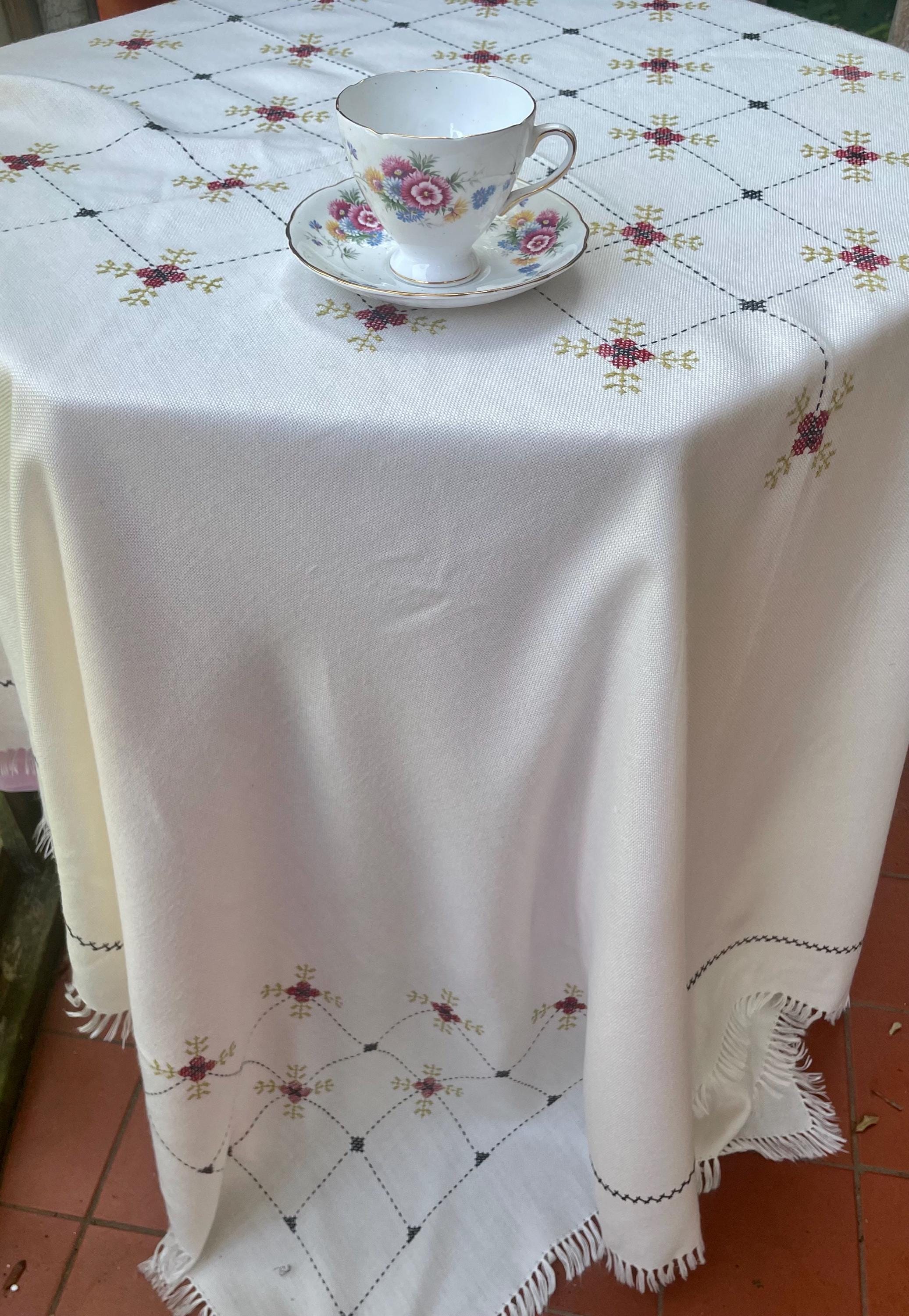 large vintage embroidered wool tablecloth 60x76 inches