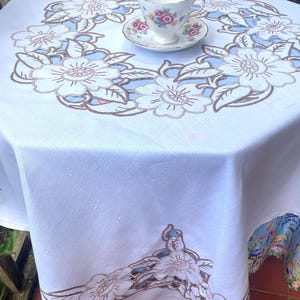 embroidered cutwork flowers tablecloth 50x50 inches