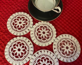 Vintage crochet glass lined coasters