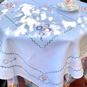 hand embroidered vintage floral squares tablecloth 40 inch