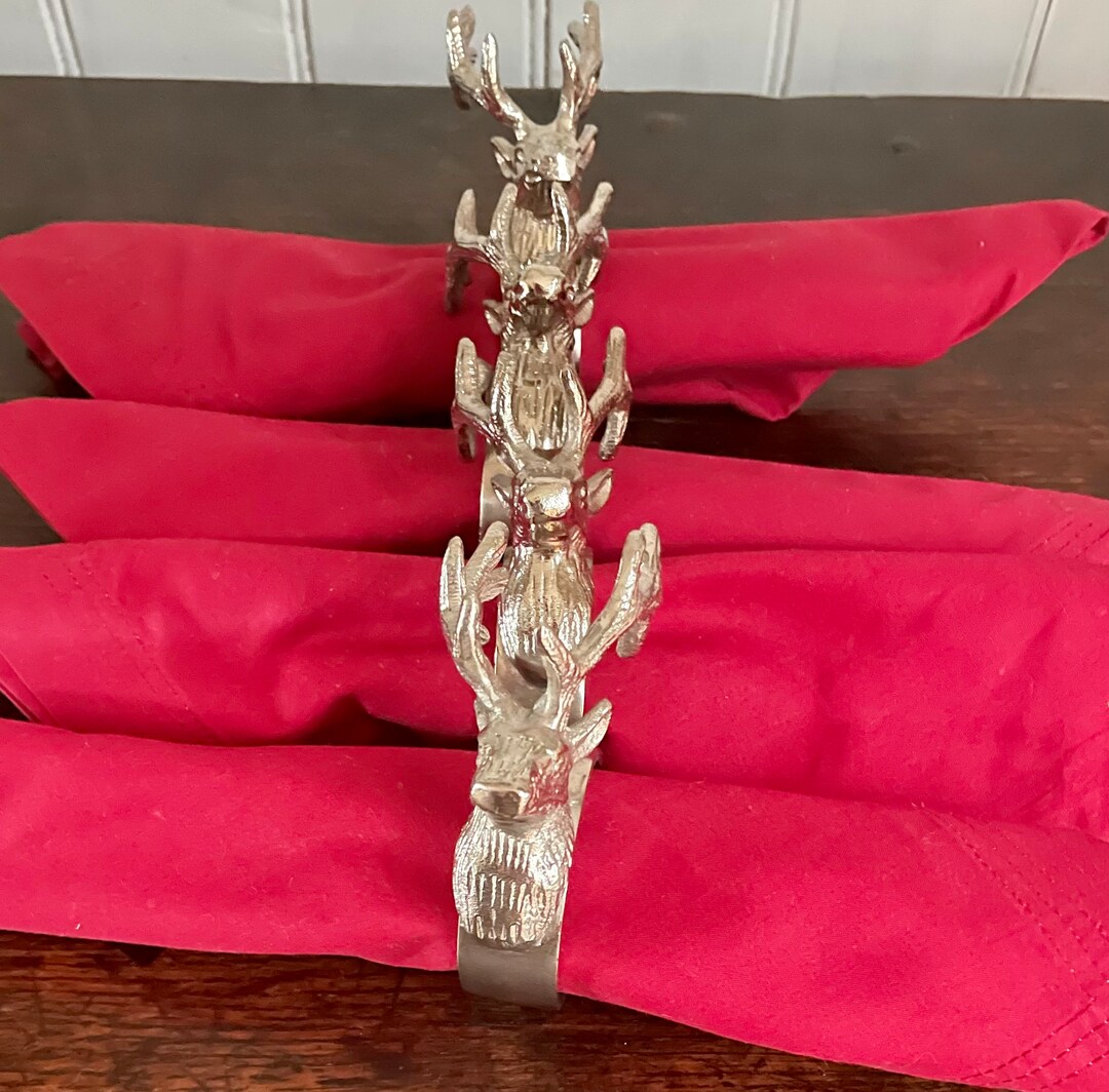 Vintage Silver Plate Stag Napkin Rings and Napkins Etsy