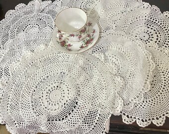 8 large vintage crochet doilies