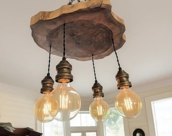 Rustic Wood Chandelier,Round Farmhouse Hanging Light Fixture,Chandelier For Dinign Room, Unique Ceiling Light For Dining Table and Kitchen