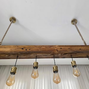 Handcrafted Wooden Light Fixture, Live Edge Wood Chandelier, Rustic Farmhouse Ceiling Light for Dining Room, Kitchen Island, Entryway