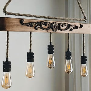 Live Edge Wood Chandelier, Rustic Wooden Ceiling Light, Handmade Fixture for Kitchen Island & Dining Room Farmhouse Light