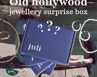 Caja misteriosa de joyas del viejo Hollywood, frasco sorpresa, bolsa sorpresa, paquete de estilo, mezcla personalizada y curada de aretes, collar, pulsera y anillos