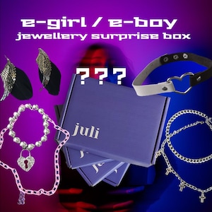 E-girl surprise jewellery mystery box, blind box, curated style bundle, 4 x personalised mix of earring, necklace, bracelet and rings