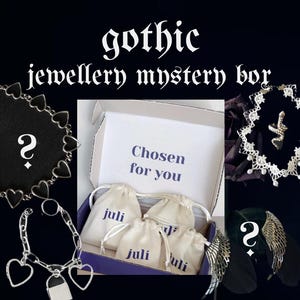 Gothic surprise jewellery mystery box, blind jar, grab bag, style bundle, curated personalised mix of earrings, necklace, bracelet and rings
