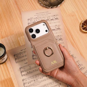 Personalised iPhone 17 Pro/16/15/14 Pro Max Case with Card Holder and Ring Stand,Embossed Monogram Letters, Best Friend Gift For