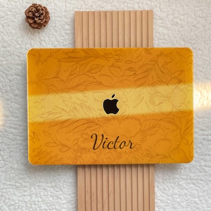 Custodia rigida floreale arancione retrò per MacBook Pro 16/15 Air 15/14/13/11 MacBook Retina 15/13/12 Custodia per laptop Apple 2024/2023 A3114 A2941