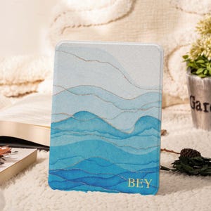 Ocean Wave Line All New Kindle Case With Hand Strap, Kindle 11th 2024 Case, Kindle Paperwhite 11th/12th Cover with Auto Wake and Sleep