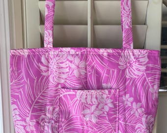 Beach Bag in Pink Tropical print