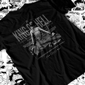 和風イラスト アニメTシャツ メンズ ユニセックス 地獄の王デザインシャツ 賞金稼ぎ マンガ風Tシャツ サムライ剣士Tシャツ