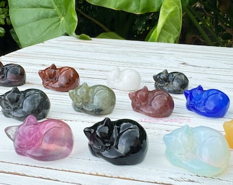 1.5&#39;&#39; Gemstone Sleeping Cat, Crystal Napping Cat, Healing Crystal, Crystal Collection, Home Decoration, Birthday Gift