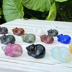 Pu&ograve; includere: Una collezione di 12 figurine di gatti addormentati scolpite in vari tipi di pietre preziose lucidate. I gatti sono di vari colori, tra cui nero, bianco, verde, blu, rosa e marrone.