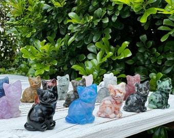 3cm Crystal Cat, Natural Gemstone Cat Figurine, Healing Crystal, for Her Gift, Black Obsidian/Rose Quartz/Fluorite/Opalite More Gem Cat