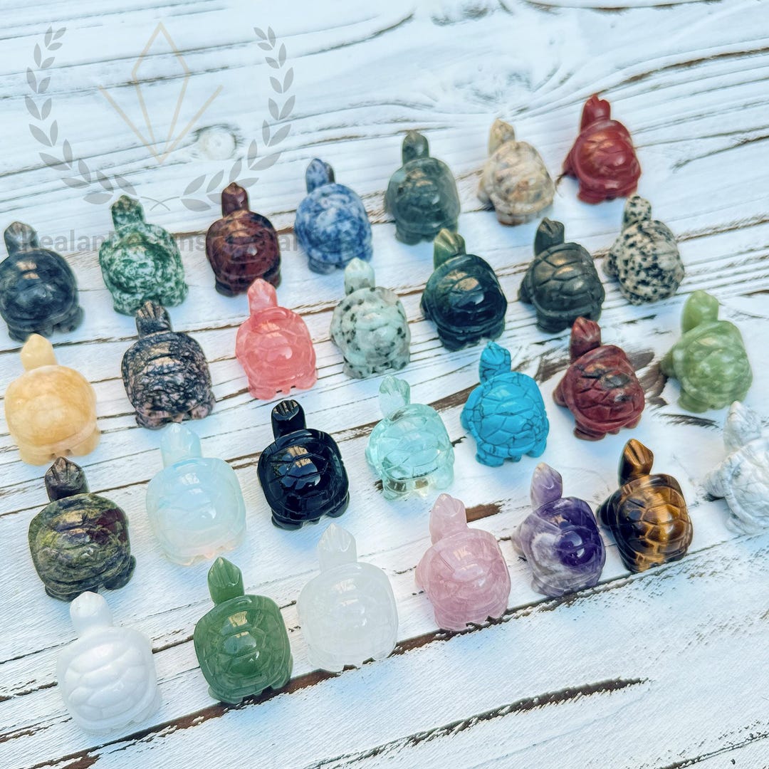 Turte Gems Handmade Crystal Turtle Carving – Natural Stone Figurine, Home Decor (1 ...