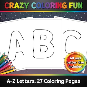Letras de la A a la Z, páginas para colorear imprimibles, 27 páginas, tamaño A4 y carta, PDF, listas para imprimir, para profesores, niños, educativas, divertidas actividades para colorear