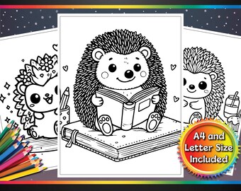 Hedgehog Coloring Pages for Kids, 5 Printable Pages, Cute Woodland Activity, A4 & US Letter PDF