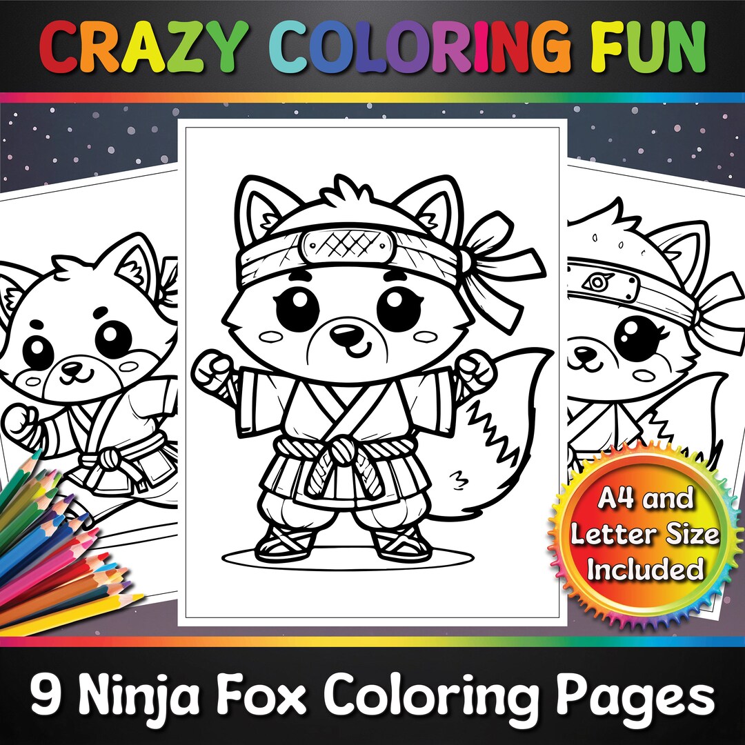 Ninja Fox Adventures Printable Coloring Pages, 9 Pages, A4 & Letter ...