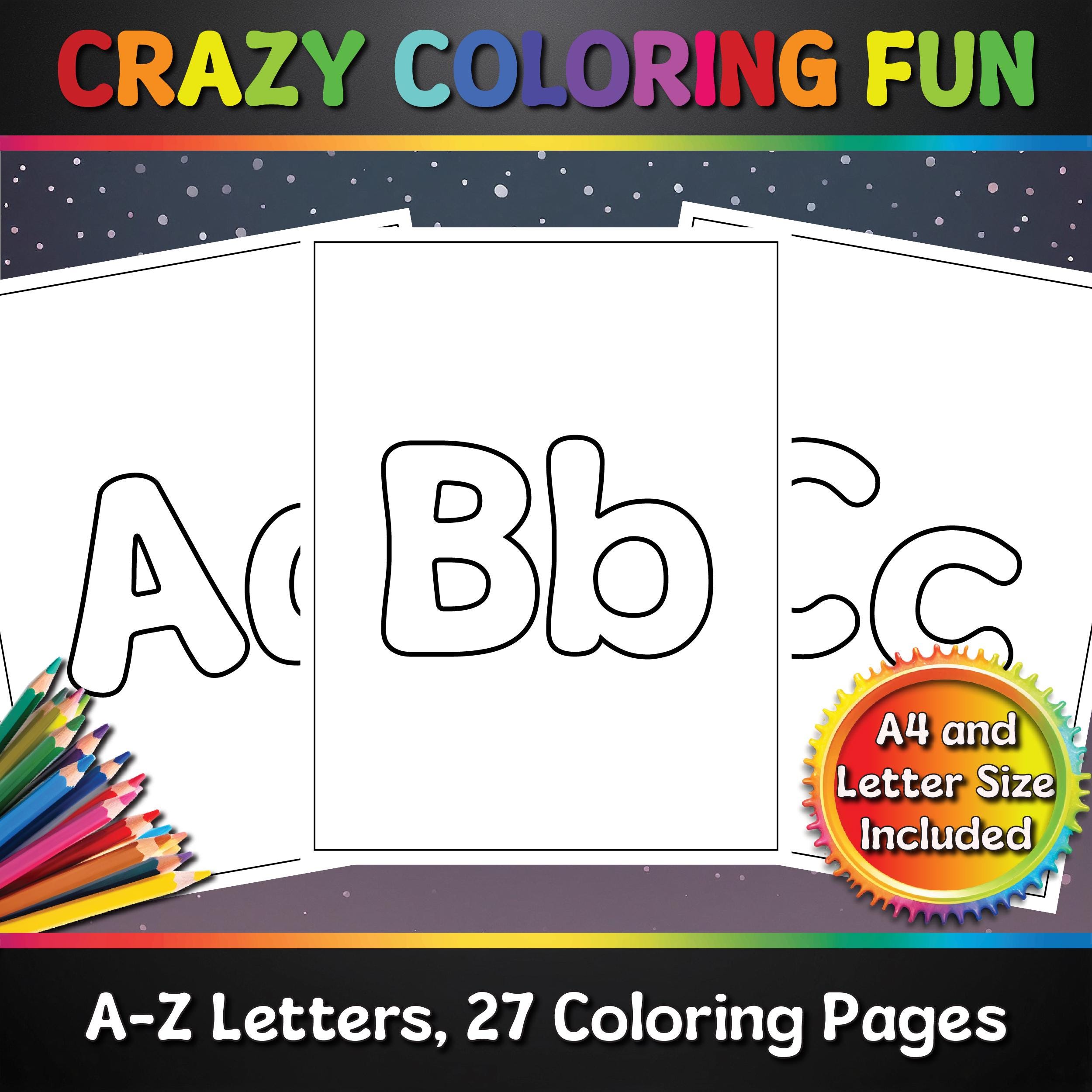 A-Z Letters, Printable Coloring Pages, 27 Pages, A4 & Letter Size, PDF, Ready to Print, For Teachers, Kids, Pre School, Educational Printout