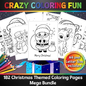 Christmas Mega Bundle, 182 Printable Coloring Pages, A4 & Letter Size, PDF, Print Ready, For Kids, Coloring Book, Crazy Coloring Fun