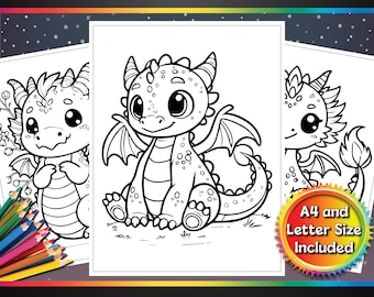 Baby Dragon Coloring Pages for Kids, 5 Printable Pages, Fantasy Creature Activity, A4 & US Letter PDF