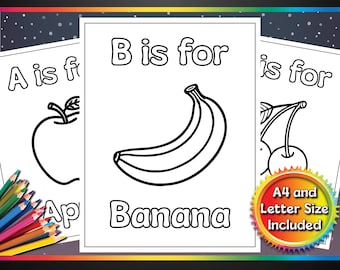 A-Z Fruit & Veg, Printable Coloring Pages, 26 Pages, A4, US Letter, PDF, Ready to Print, For Teachers, Kids, Educational, Crazy Coloring Fun