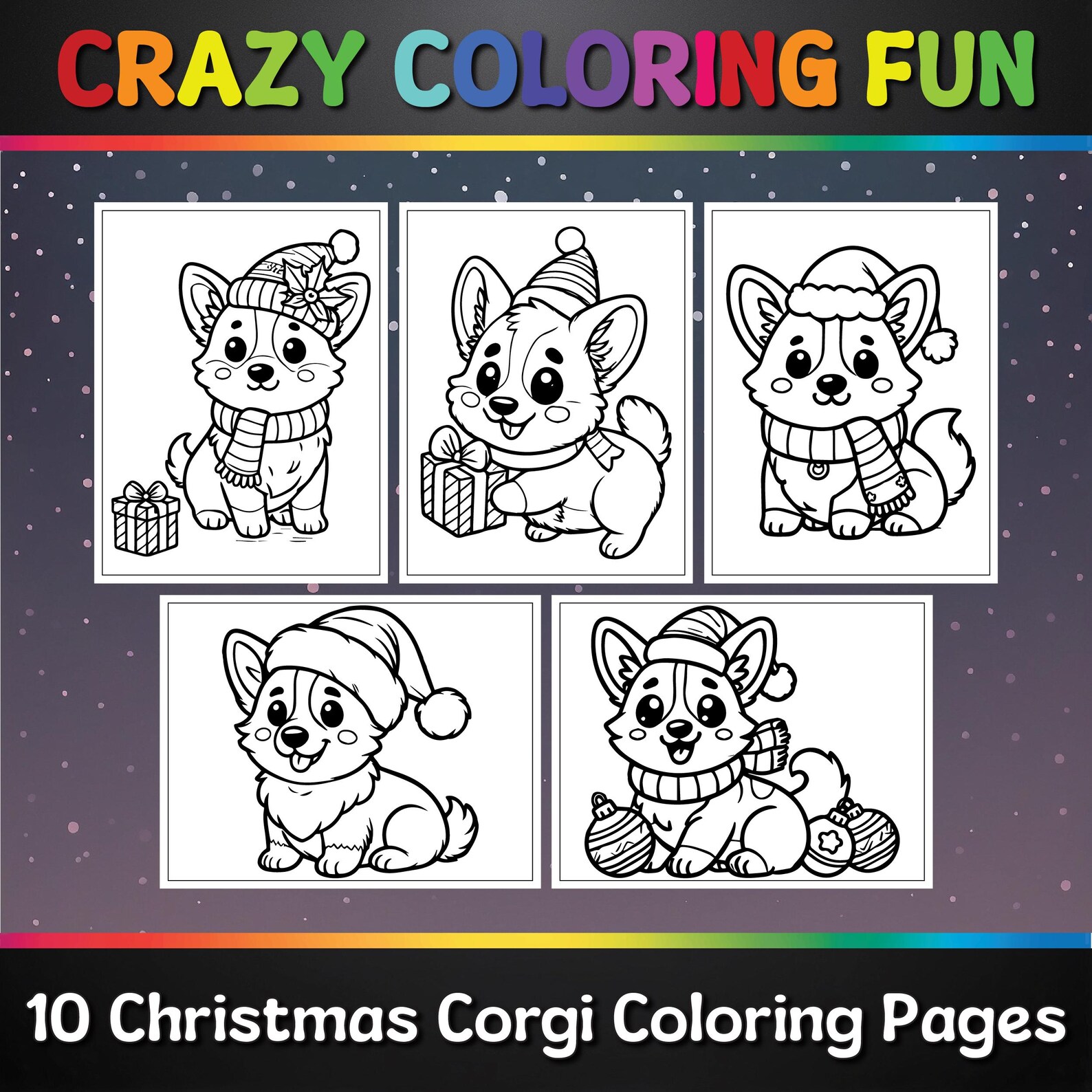Cute Christmas Printable Coloring Pages, 10 Pages, A4 & Letter