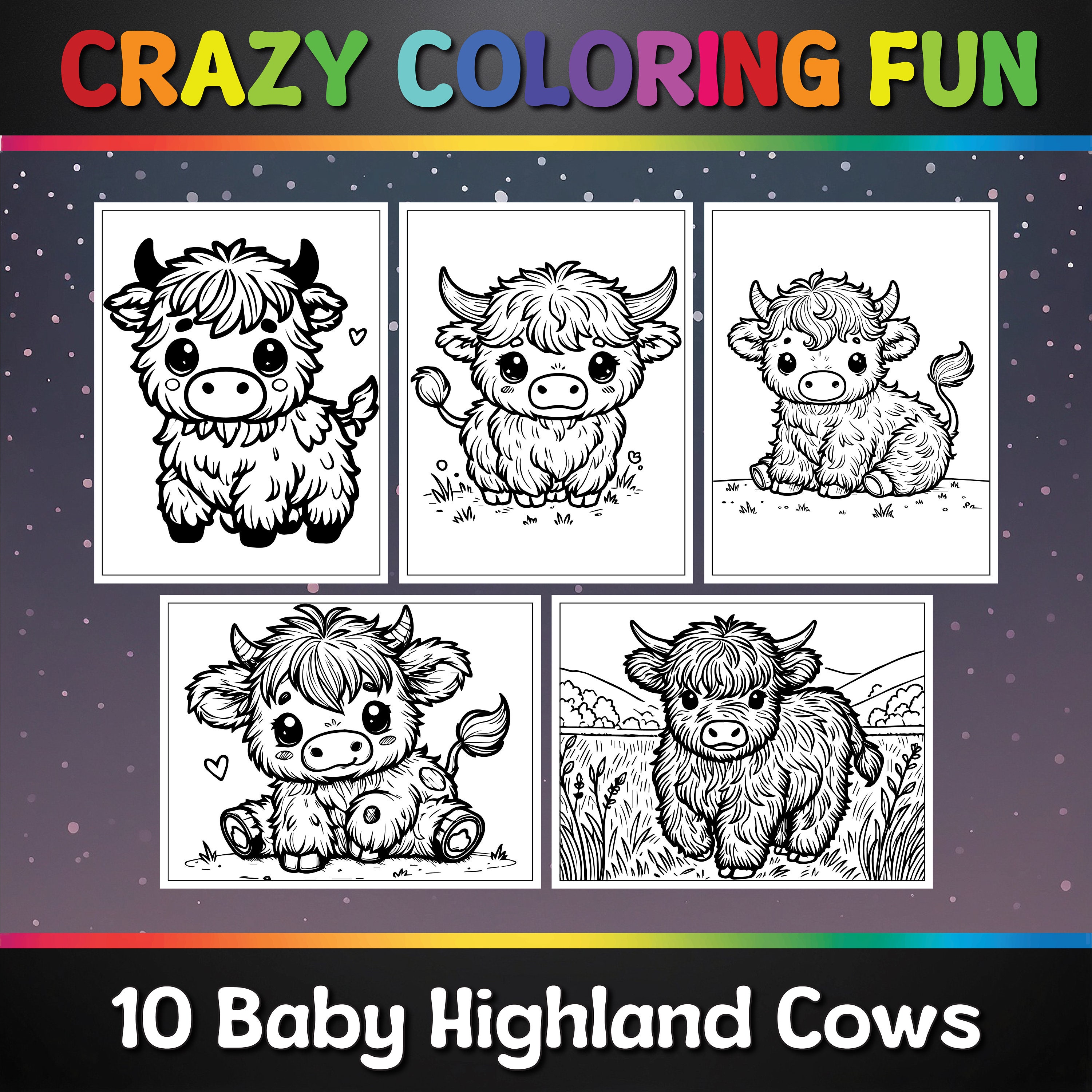 Baby Highland Cow Printable Coloring Pages, 10 Pages, A4 & Letter Size ...